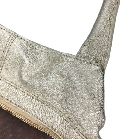 Jimmy Choo (Authentic) Tulita Champagne Gold Leather Buckle Satchel Handbag VGUC - Picture 8 of 12